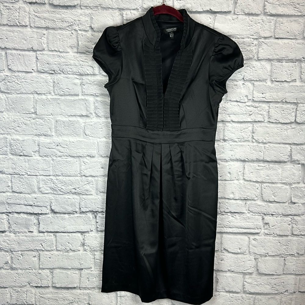 Signature London Style Ruffle Front Black Dress Size 8
